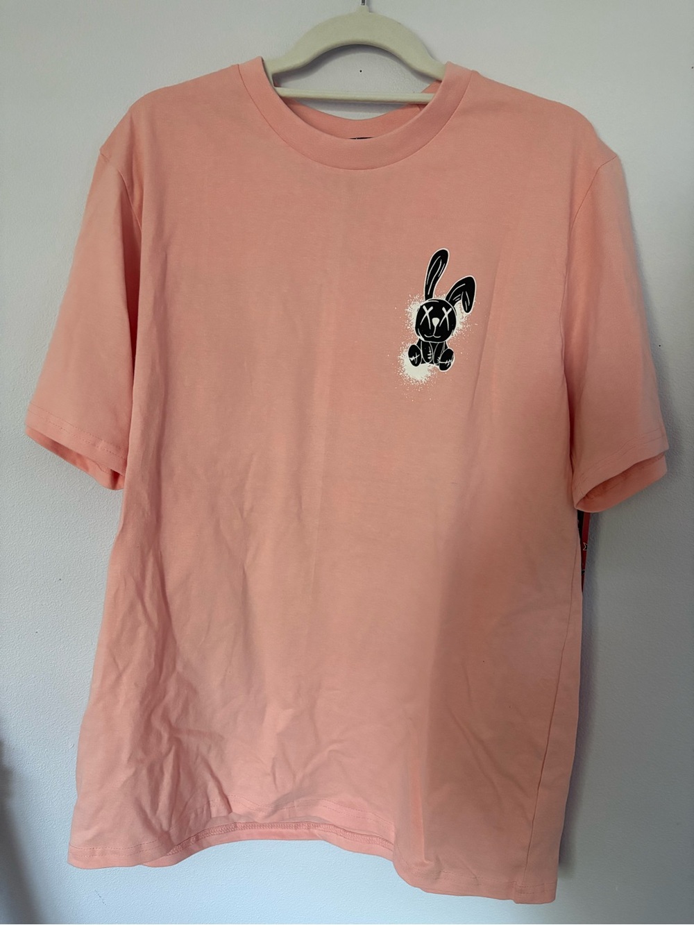 Men's Short Sleeve Graphic Tee in Peach with Black Bunny Motif